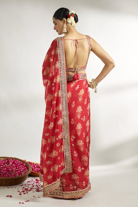 Gopi Vaid Layered Pre-Draped Printed Saree With Blouse 