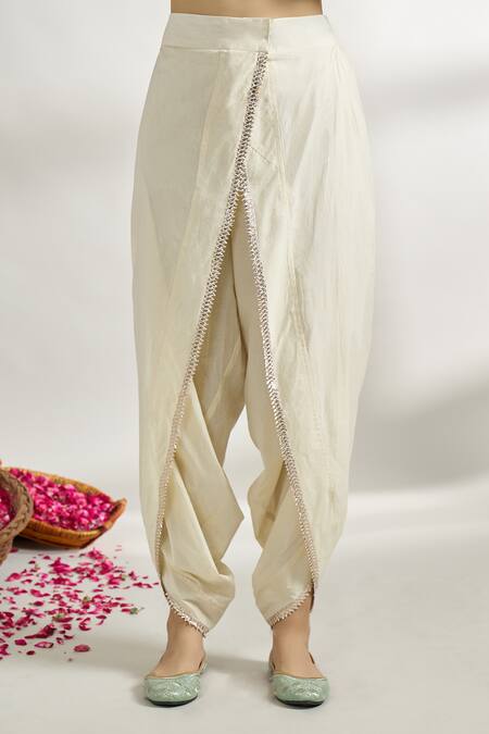 Gopi Vaid_Green , Silk, Satin, Net Flower Print Short Anarkali Dhoti Pant Set _at_Aza_Fashions