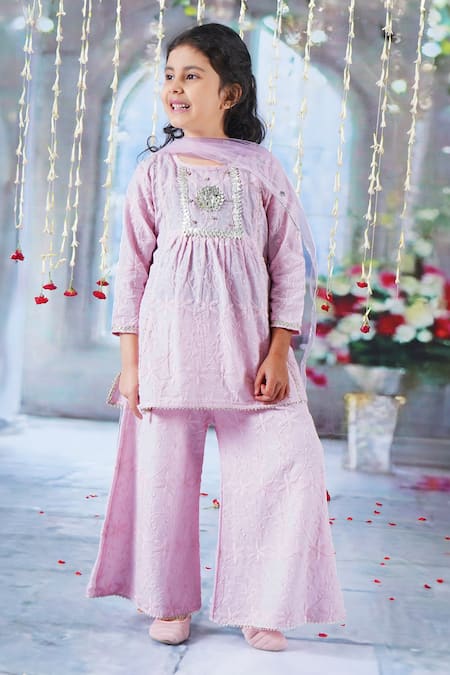 Little Bansi Floral Embroidered Kurta Palazzo Set 