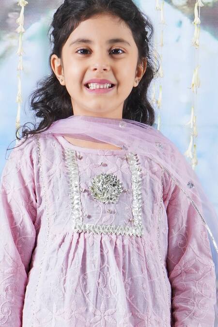 Little Bansi Pink Cotton Sequins, Gota Patti, Embroidery Floral Kurta Palazzo Set Online at Aza Fashions Little Bansi_Pink Cotton Sequins, Gota Patti, Embroidery Floral Kurta Palazzo Set _Online_at_Aza_Fashions