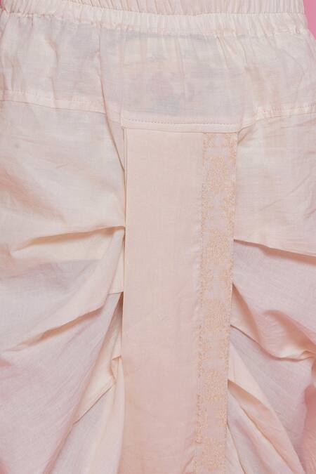 Little Bansi_Cream Jacquard, Cotton Brooches Ambi Embroidered Sherwani With Dhoti Pant_at_Aza_Fashions