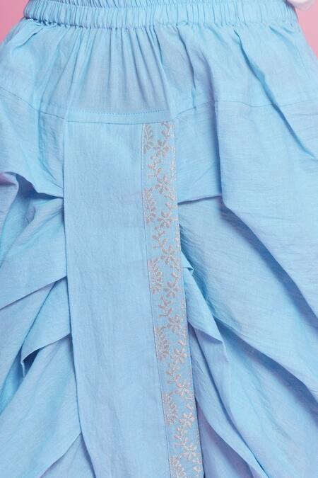 Shop_Little Bansi_Blue Jacquard, Cotton Embroidery Sherwani With Dhoti Pant_Online_at_Aza_Fashions