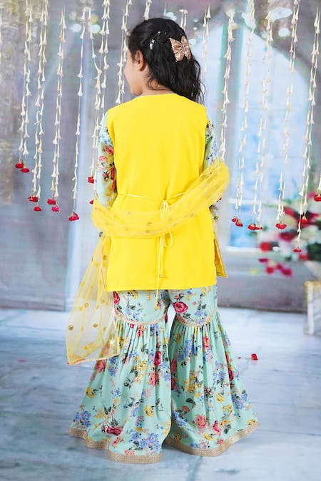 Little Bansi Floral Embroidered Kurta Sharara Set 