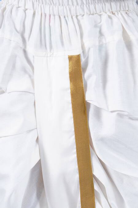 Little Bansi Blue Cotton Lace Kaam Dhenu Cow Print Sherwani With Dhoti Online at Aza Fashions Little Bansi_Blue Cotton Lace Kaam Dhenu Cow Print Sherwani With Dhoti _Online_at_Aza_Fashions