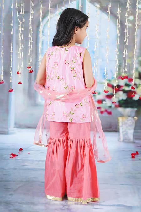Little Bansi Flora Embroidered Kurta Sharara Set 