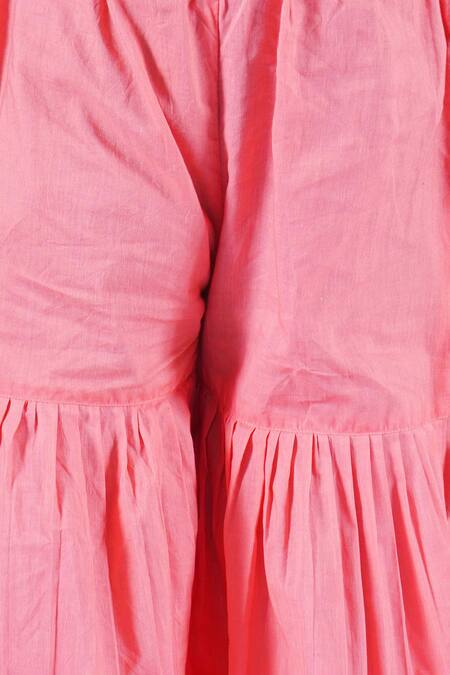 Little Bansi_Coral Cotton Beads, Embroidery Flora Kurta Sharara Set _at_Aza_Fashions