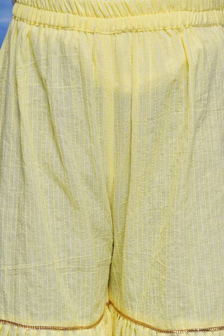 Little Bansi Yellow Cotton Sequins Kantha Embroidered Kurta Sharara Set Online at Aza Fashions Little Bansi_Yellow Cotton Sequins Kantha Embroidered Kurta Sharara Set _Online_at_Aza_Fashions