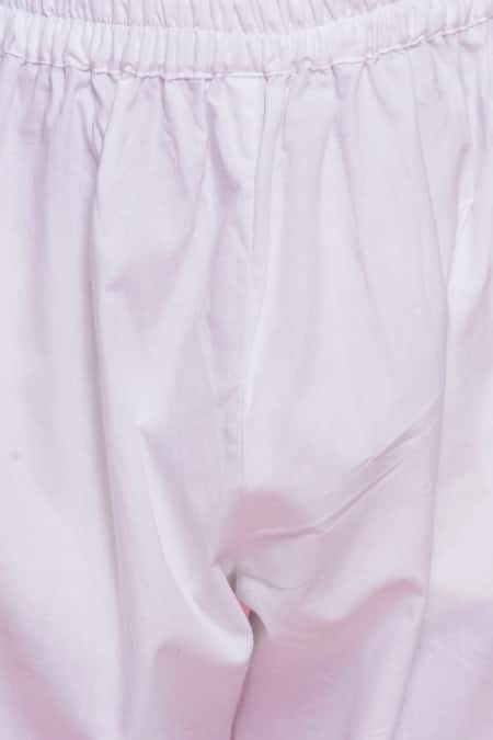 Little Bansi_White Cotton Pearls, Embroidery Leaf Thread Work Kurta With Pyjama _at_Aza_Fashions