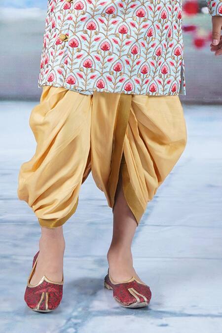 Little Bansi Sky Blue , Satin, Silk Bageecha Angrakha Sherwani With Dhoti Pant Online at Aza Fashions Little Bansi_Sky Blue , Satin, Silk Bageecha Angrakha Sherwani With Dhoti Pant _Online_at_Aza_Fashions