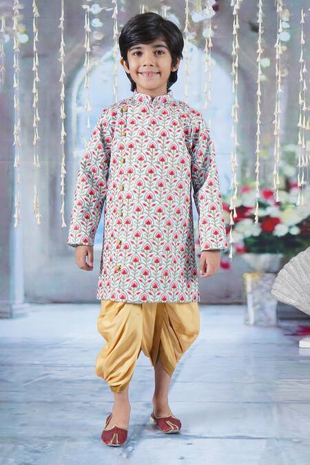 Little Bansi Sky Blue , Satin, Silk Bageecha Angrakha Sherwani With Dhoti Pant at Aza Fashions Little Bansi_Sky Blue , Satin, Silk Bageecha Angrakha Sherwani With Dhoti Pant _at_Aza_Fashions