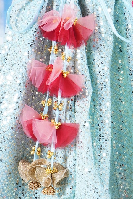 Buy Little Bansi Sky Blue Silk, Viscose Embroidery, Mirrors, Sequins Bageecha Floral Lehenga Set Buy_Little Bansi_Sky Blue Silk, Viscose Embroidery, Mirrors, Sequins Bageecha Floral Lehenga Set