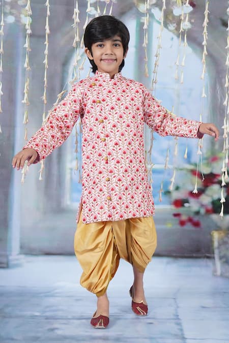 Little Bansi Floral Embroidered Angrakha Sherwani With Dhoti Pant 