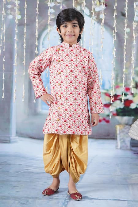 Buy Little Bansi Pink Cotton, Silk Embroidery Floral Angrakha Sherwani With Dhoti Pant Online at Aza Fashions Buy_Little Bansi_Pink Cotton, Silk Embroidery Floral Angrakha Sherwani With Dhoti Pant _Online_at_Aza_Fashions