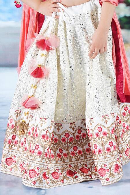 Little Bansi Cream Viscose, Silk Mirrors, Sequins, Bageecha Floral Kali Lehenga Set Online at Aza Fashions Little Bansi_Cream Viscose, Silk Mirrors, Sequins, Bageecha Floral Kali Lehenga Set _Online_at_Aza_Fashions