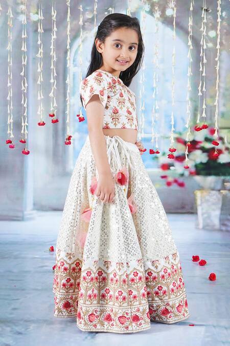Buy Little Bansi Cream Viscose, Silk Mirrors, Sequins, Bageecha Floral Kali Lehenga Set Online at Aza Fashions Buy_Little Bansi_Cream Viscose, Silk Mirrors, Sequins, Bageecha Floral Kali Lehenga Set _Online_at_Aza_Fashions