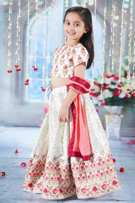 Shop Little Bansi Cream Viscose, Silk Mirrors, Sequins, Bageecha Floral Kali Lehenga Set Online at Aza Fashions Shop_Little Bansi_Cream Viscose, Silk Mirrors, Sequins, Bageecha Floral Kali Lehenga Set _Online_at_Aza_Fashions