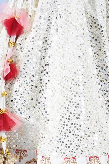 Buy Little Bansi Cream Viscose, Silk Mirrors, Sequins, Bageecha Floral Kali Lehenga Set Buy_Little Bansi_Cream Viscose, Silk Mirrors, Sequins, Bageecha Floral Kali Lehenga Set