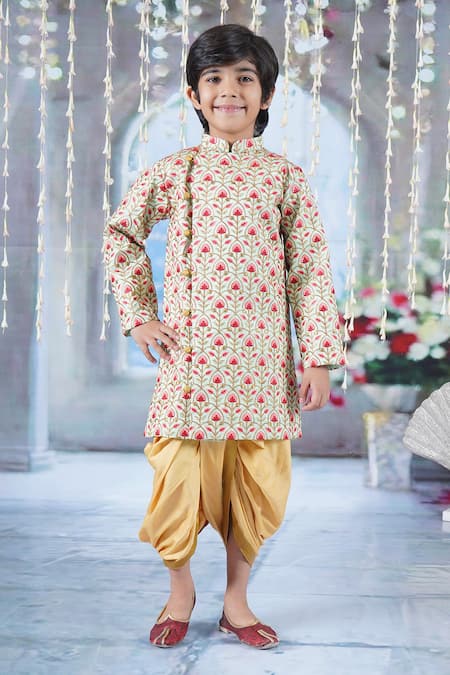 Little Bansi Bageecha Thread Work Angrakha Sherwani With Dhoti Pant 