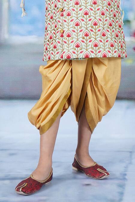 Little Bansi Green , Bageecha Thread Work Angrakha Sherwani With Dhoti Pant Online at Aza Fashions Little Bansi_Green , Bageecha Thread Work Angrakha Sherwani With Dhoti Pant _Online_at_Aza_Fashions