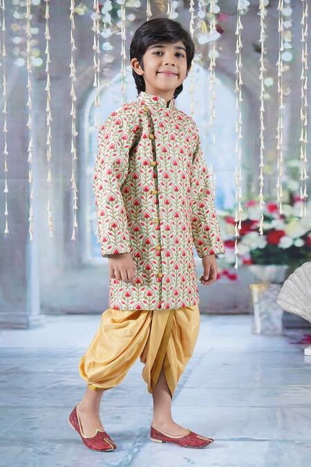 Little Bansi Green , Bageecha Thread Work Angrakha Sherwani With Dhoti Pant at Aza Fashions Little Bansi_Green , Bageecha Thread Work Angrakha Sherwani With Dhoti Pant _at_Aza_Fashions