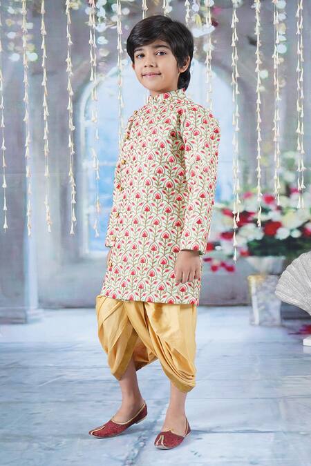 Buy Little Bansi Green , Bageecha Thread Work Angrakha Sherwani With Dhoti Pant Buy_Little Bansi_Green , Bageecha Thread Work Angrakha Sherwani With Dhoti Pant