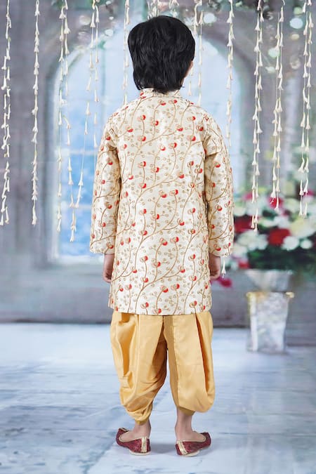 Little Bansi Tulip Thread Work Angrakha Sherwani With Dhoti Pant 