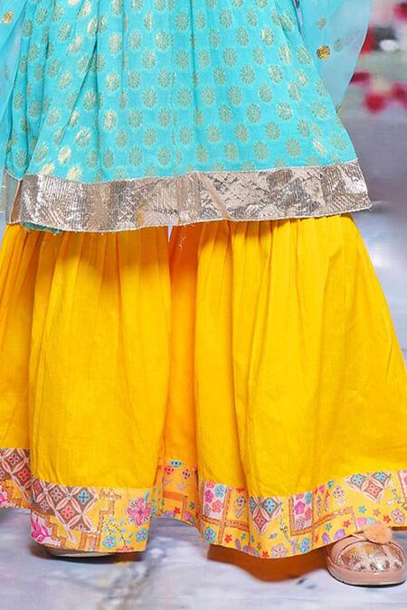 Little Bansi Blue Georgette, Cotton Lace, Embroidery Floral Thread Work Kurta Sharara Set Online at Aza Fashions Little Bansi_Blue Georgette, Cotton Lace, Embroidery Floral Thread Work Kurta Sharara Set _Online_at_Aza_Fashions