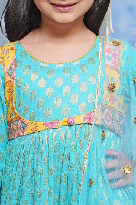 Shop Little Bansi Blue Georgette, Cotton Lace, Embroidery Floral Thread Work Kurta Sharara Set Online at Aza Fashions Shop_Little Bansi_Blue Georgette, Cotton Lace, Embroidery Floral Thread Work Kurta Sharara Set _Online_at_Aza_Fashions