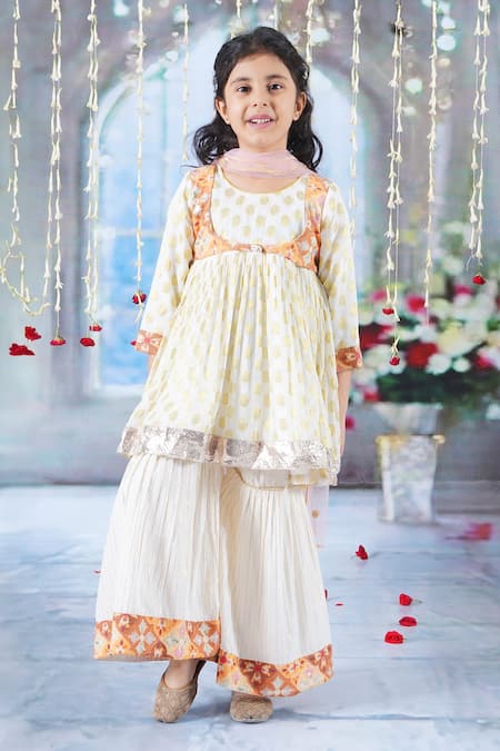 Little Bansi Abstract Floral Thread Work Kurta Sharara Set 