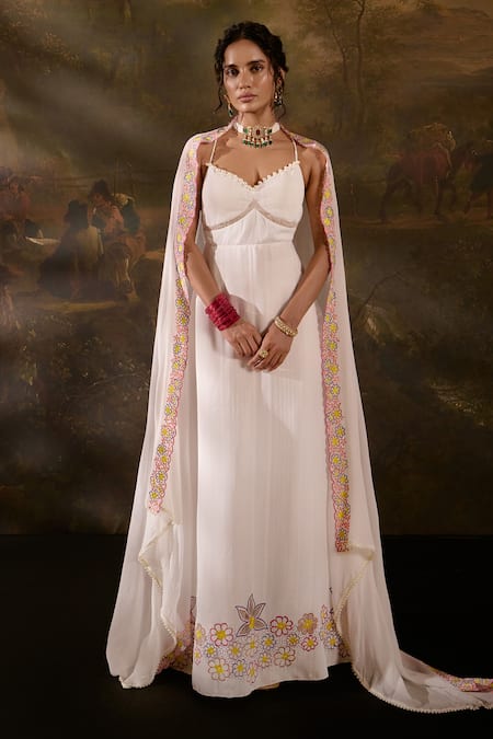 Saanjh By Lea Aadyasha Floral Embroidered Textured Anarkali With Dupatta 