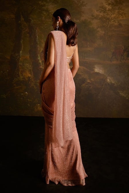 SAANJH BY LEA Aazina Textured Pre-Draped Saree With Embellished Blouse 