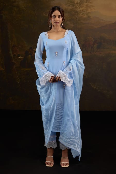 SAANJH BY LEA Kashfiya Bead Floral Embellished Kurta Pant Set 