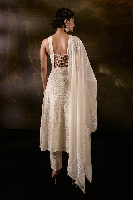 SAANJH BY LEA Sajoon Thread Embroidered Corset Anarkali Pant Set 