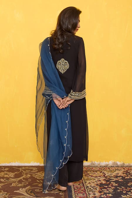 Radha Sharma Sequin Bloom Vine Embroidered Kurta Palazzo Set 