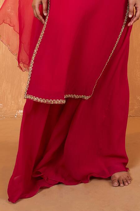 Radha Sharma Pink Organza, Crepe, Georgette Pearls, Blossom Embroidered Kurta Palazzo Set Online at Aza Fashions Radha Sharma_Pink Organza, Crepe, Georgette Pearls, Blossom Embroidered Kurta Palazzo Set _Online_at_Aza_Fashions