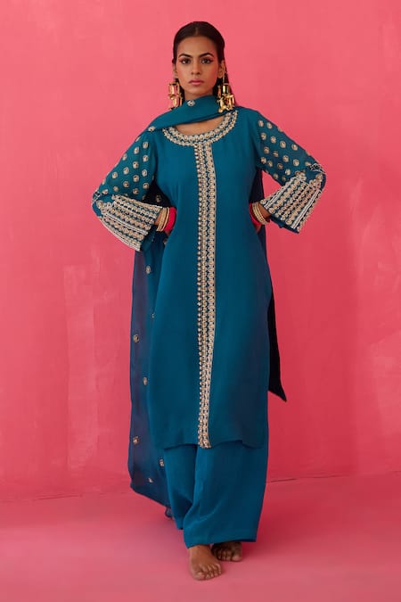 RADHA SHARMA Persian Bloom Embroidered Kurta Palazzo Set 