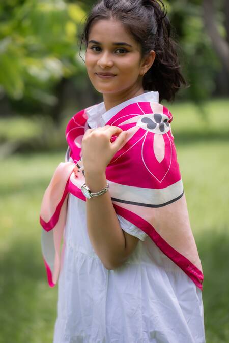 Thee Modern Roots_Fuchsia Heartflight Silk Scarf _at_Aza_Fashions