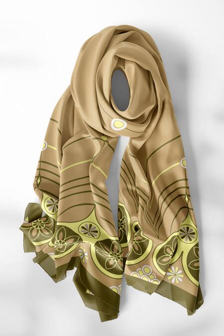 Buy_Thee Modern Roots_Beige Silk Retro Heart Print Dupatta_Online_at_Aza_Fashions