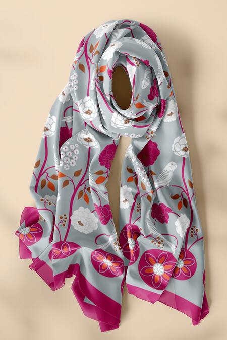 Buy Thee Modern Roots Blue Silk Chirping Charmers Floral Print Dupatta Online at Aza Fashions Buy_Thee Modern Roots_Blue Silk Chirping Charmers Floral Print Dupatta _Online_at_Aza_Fashions