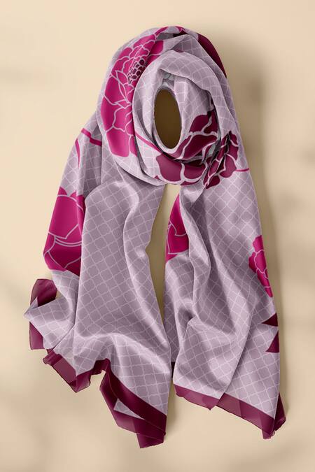 Buy_Thee Modern Roots_Purple , Satin Mughal Garden Print Dupatta _Online_at_Aza_Fashions