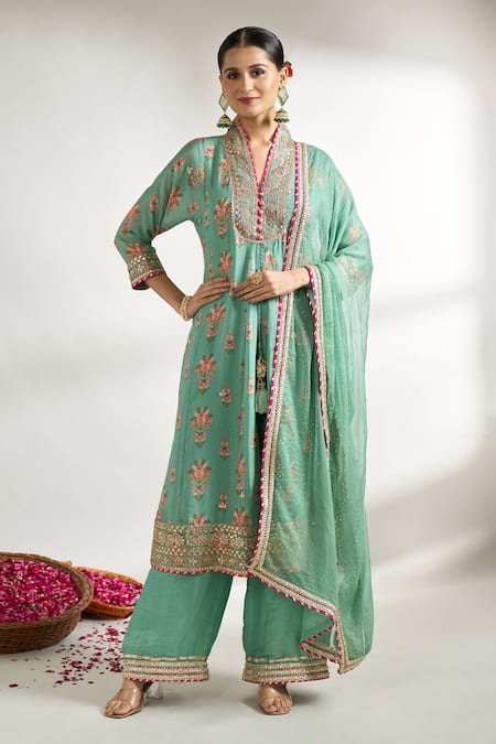 Gopi Vaid Floral Pattern Kurta Palazzo Set 