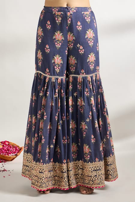 Buy Gopi Vaid Blue Cotton, Silk, Chiffon Gota Patti, Embroidery Printed Kurta Sharara Set Buy_Gopi Vaid_Blue Cotton, Silk, Chiffon Gota Patti, Embroidery Printed Kurta Sharara Set