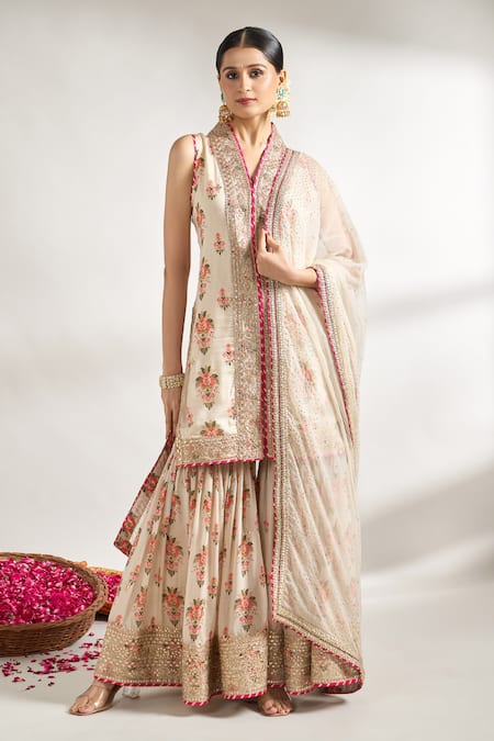 Gopi Vaid Flower Print Kurta Sharara Set 