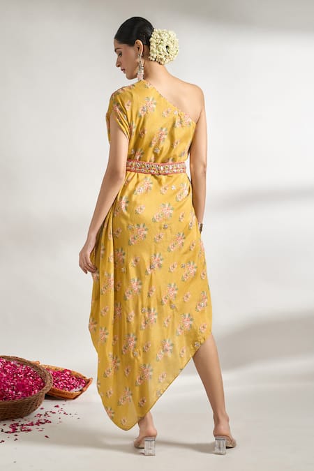 Gopi Vaid Cotton Silk Printed Dress With Belt 