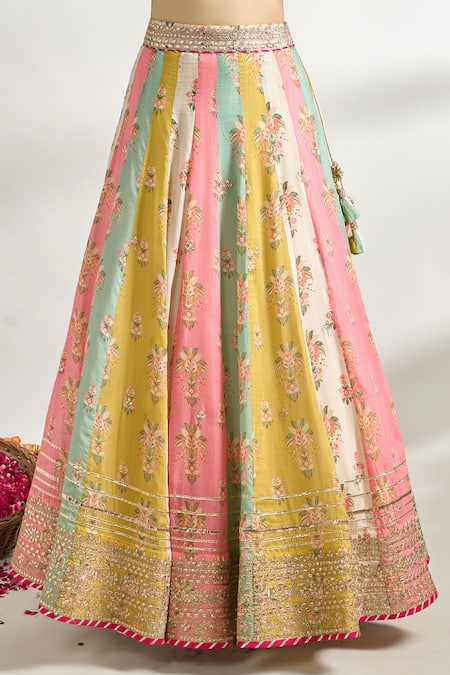 Gopi Vaid Multi Color Cotton, Silk, Net Embroidery, Floral Print Panelled Lehenga Set at Aza Fashions Gopi Vaid_Multi Color Cotton, Silk, Net Embroidery, Floral Print Panelled Lehenga Set _at_Aza_Fashions