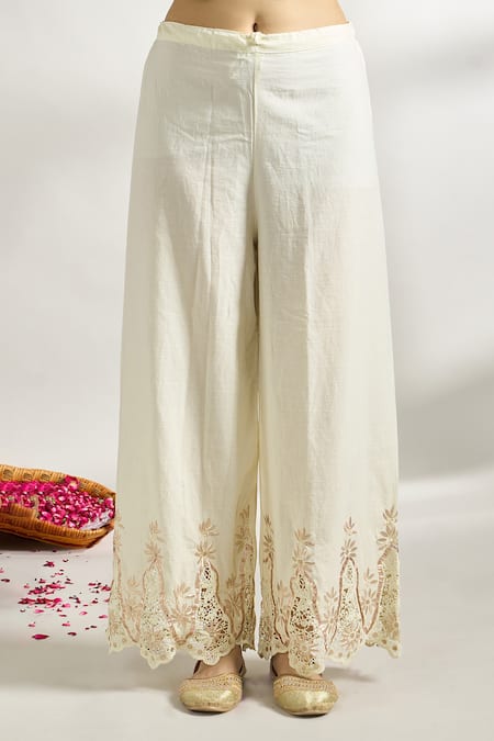 Shop_Gopi Vaid_Pink Cotton, Silk Embroidery Bandeau Neck Floral Print Gathered Tunic _Online_at_Aza_Fashions