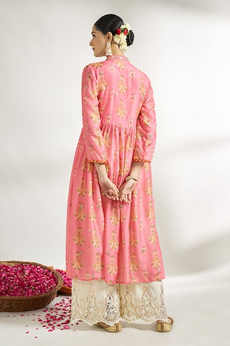 Gopi Vaid Cotton Silk Floral Print Gathered Tunic 