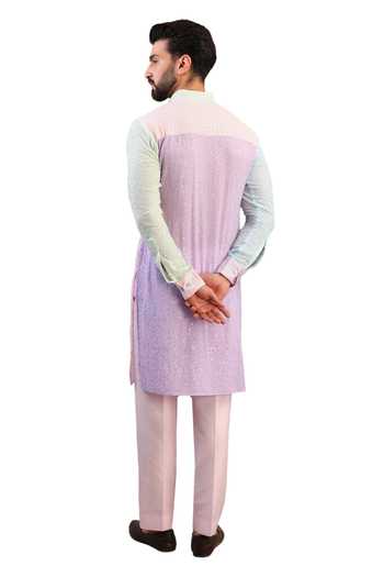 Buy Rabani & Rakha Multi Color Georgette, Satin, Embellished Block Kurta With Pant Online at Aza Fashions Buy_Rabani & Rakha_Multi Color Georgette, Satin, Embellished Block Kurta With Pant _Online_at_Aza_Fashions