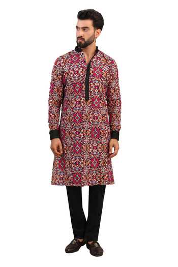 Rabani & Rakha Black Georgette, Cotton Embroidery Resham Floral Kurta With Pant Online at Aza Fashions Rabani & Rakha_Black Georgette, Cotton Embroidery Resham Floral Kurta With Pant _Online_at_Aza_Fashions