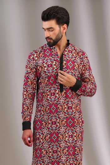 Shop Rabani & Rakha Black Georgette, Cotton Embroidery Resham Floral Kurta With Pant Online at Aza Fashions Shop_Rabani & Rakha_Black Georgette, Cotton Embroidery Resham Floral Kurta With Pant _Online_at_Aza_Fashions